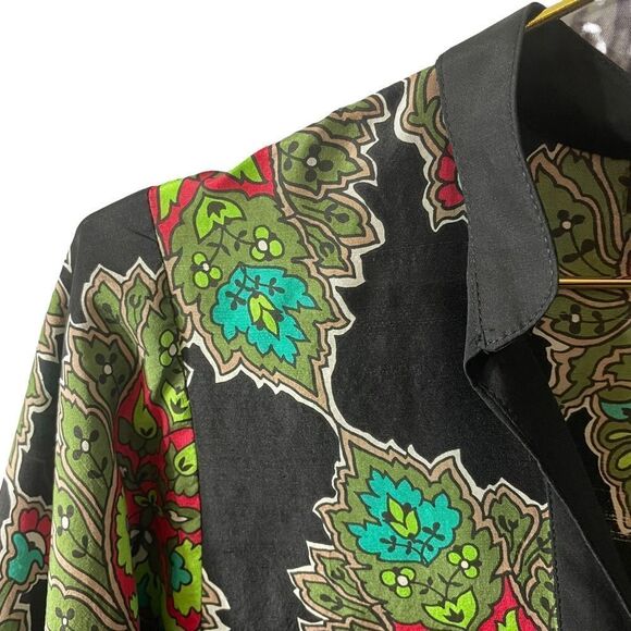 Zara Woman 100% Silk Paisley Split Neck 3/4 Sleeve Tunic Blouse Top Shirt Size S - Picture 3 of 12